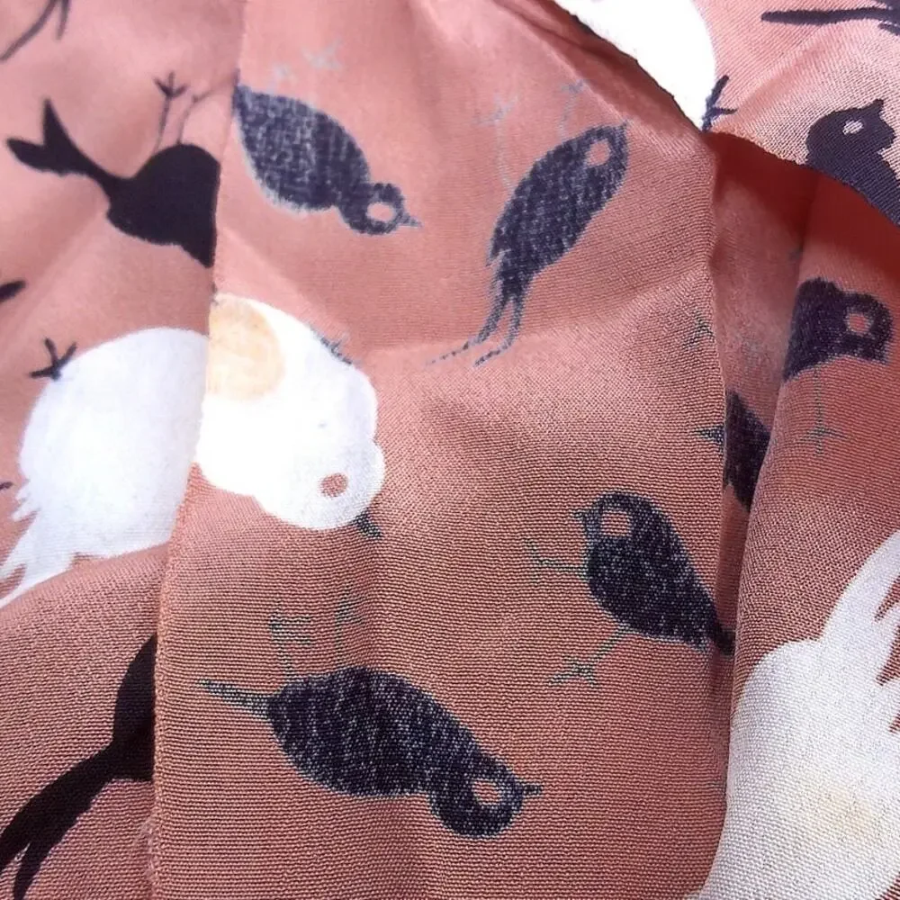 Vintage Whimsical Songbird Chickadee Fabric Remnant 2.3 Yards